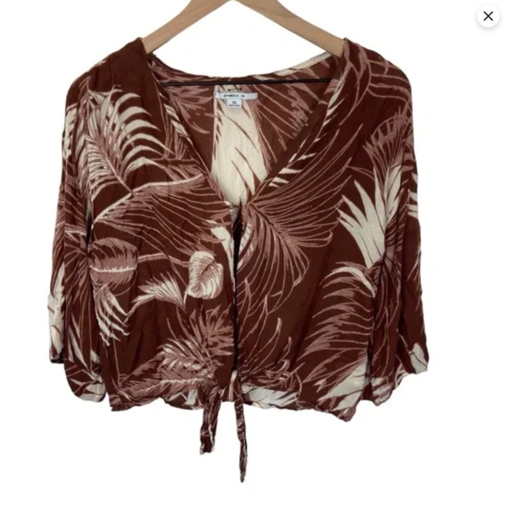 O'Neill Brown Palm Print Wrap Style Top Size Xs - Picture 3 of 7